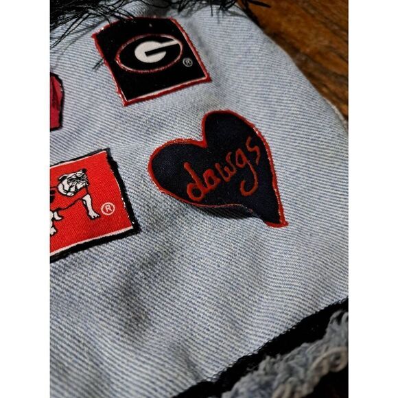 Vintage Handmade Denim Blue Jean UGA Georgia Bulldog Booty Bag Upcycle Purse - Picture 3 of 10